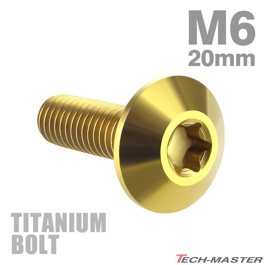 M6×20mm 1.0 頭部径14mm 64チタン合金 テーパーヘッド トルクス穴 ボタンボルト ゴールドカラー 金色 車/バイク 1個 JA633_画像1