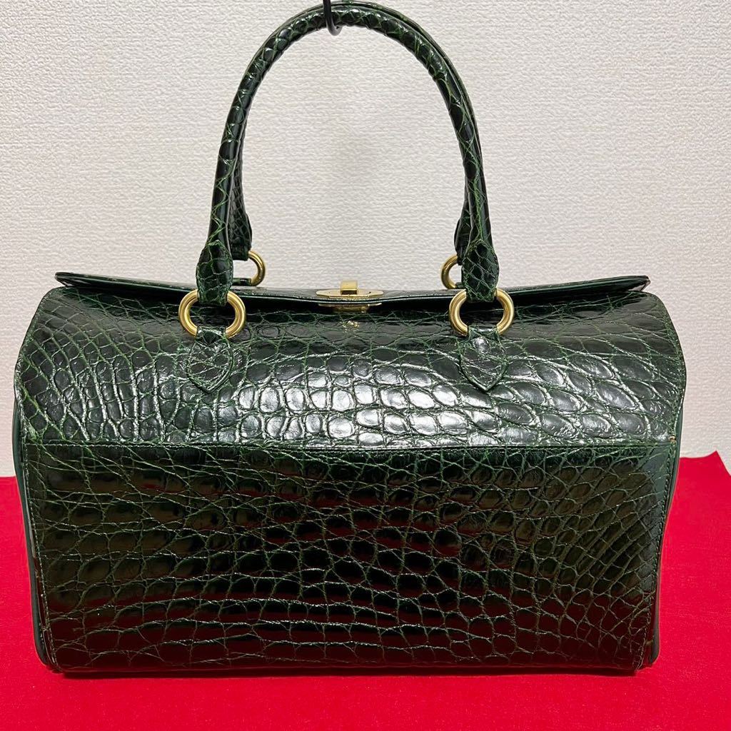 極上★ クロコダイル ハンドバッグ ボストンバッグ ゴールド金具 ターンロック crocodile made in italy クロコ グリーン_画像3