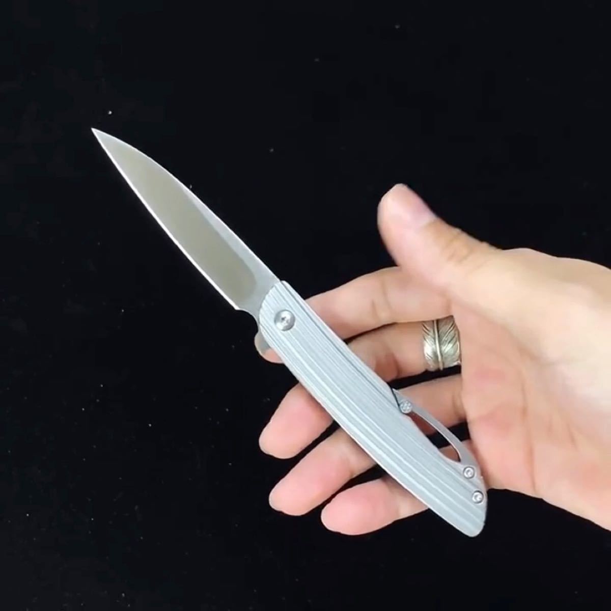 【箱つぶれ】LAGERFEUER S35VN ステンレスハンドルのフォールディングナイフ(ブラック)