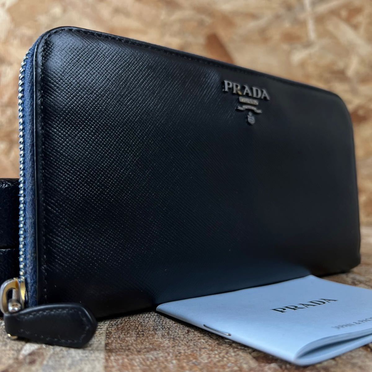 美品】PRADA プラダ サフィアーノ 黒 ジッピーウォレット ラウンド