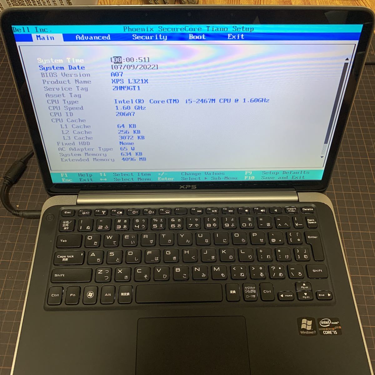 ノートパソコン DELL XPS L321X Core i5-2467M メモリ4GB HDD無 BIOS