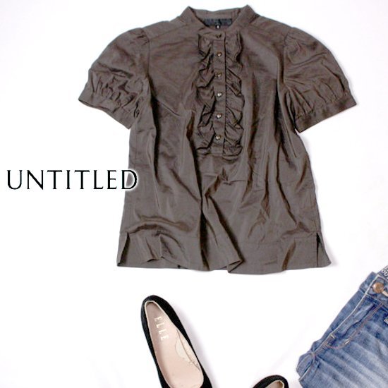 ☆☆ 美品 UNTITLED アンタイトル ☆☆ 可愛いフリル バンドカラー カットソー 2号 春 夏 22A07