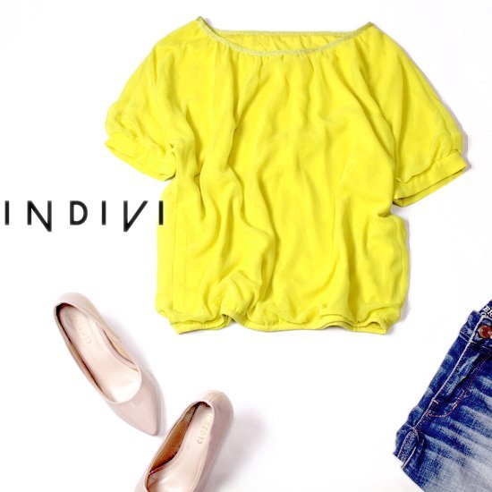 ** beautiful goods INDIVI Indivi ** adult pretty lame *bai color chiffon cut and sewn 36 number S spring summer 22E07
