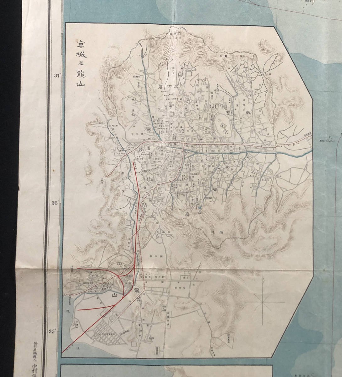○古地図○『朝鮮交通全図』1枚 京城 龍山 仁川 平壌 大阪毎日 ○古地図○『朝鮮交通全図』1枚 京城 龍山 仁川 平壌 大阪毎日