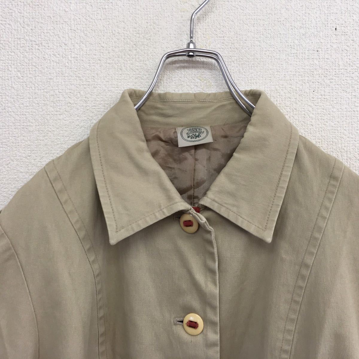 【 красивая вещь 】　laura ashley　...　 хлопок   пиджак 　... пиджак 　 бежевый 　11 номер  　 женский 　L соответствует  　 сделано в Японии 