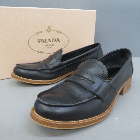 RKO205☆PRADA/プラダ レザーローファー黒 サイズ37☆A www