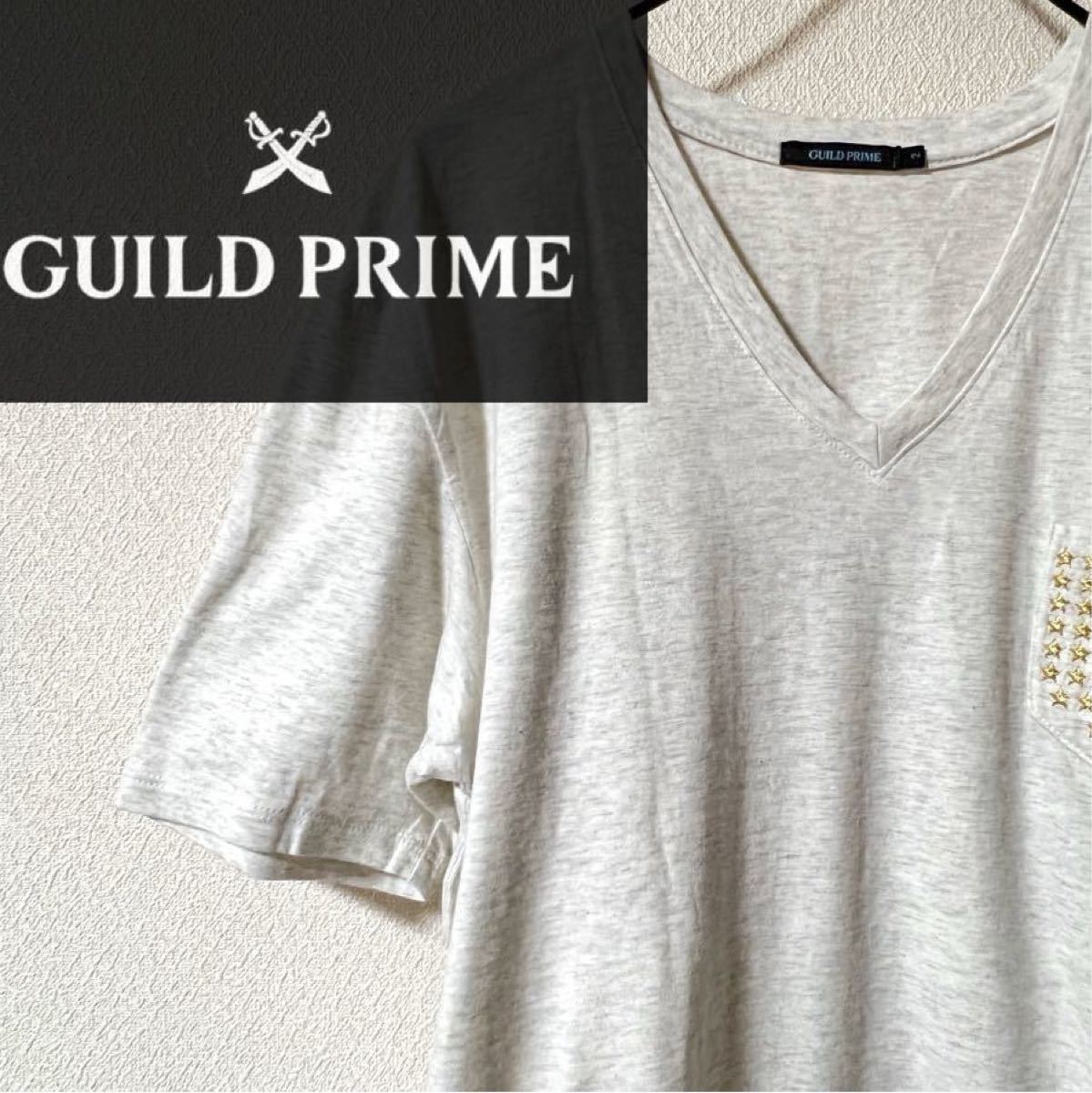 GUILD PRIME ギルドプライム　LOVELESS ラブレス　スター刺繍　Vネック　Tシャツ　サイズ2  日本製