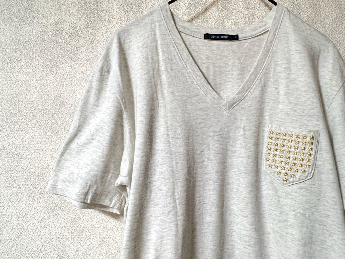 GUILD PRIME ギルドプライム　LOVELESS ラブレス　スター刺繍　Vネック　Tシャツ　サイズ2  日本製