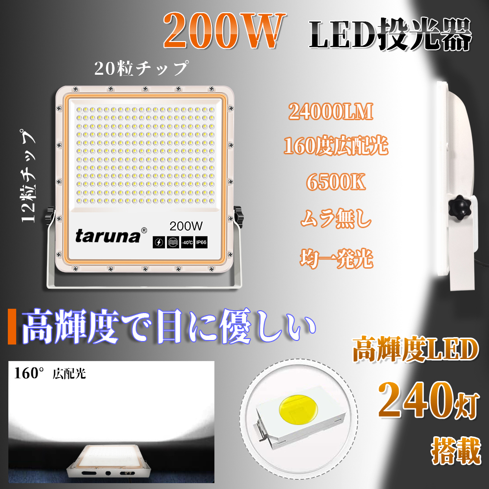 【即納】2個セット 超薄型 投光器 スイッチ付き LED投光器 200w led作業灯 1年保証 昼光色 6500K 24000LM IP66 高輝度 85-265V 看板灯 SLD - 4