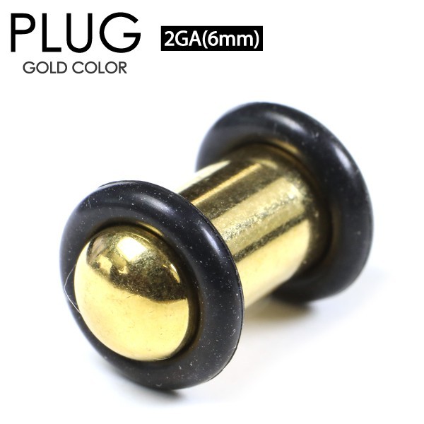 ボディピアス プラグ ゴールド 2G(6mm) PLUG GOLD サージカルステンレス316L カラーコーティング 両側ゴムで固定 イヤーロブ 2ゲージ┃_画像1