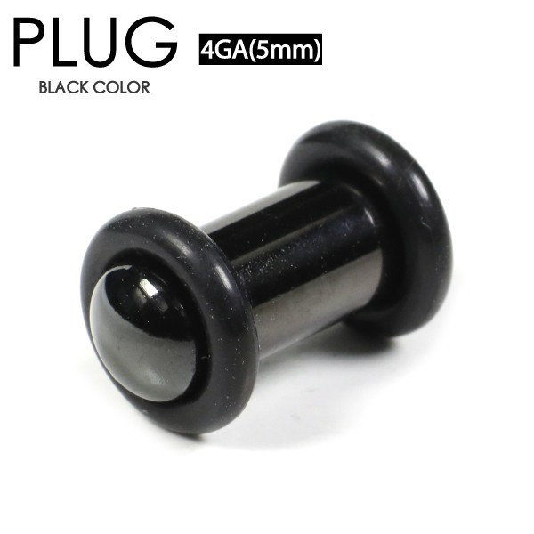  body pierce plug black 4G(5mm) PLUG BLACK surgical stainless steel 316L color coating both sides rubber . fixation year Lobb 4 gauge I
