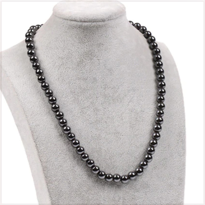 [NECKLACE] Black Hematite 球体ラウンドビーズ 磁気マグネット ブラック ヘマタイト ヒーリングネックレス φ10x450mm (117g)【送料無料】_画像1