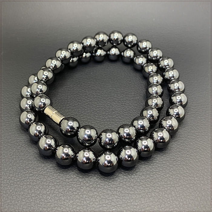 [NECKLACE] Black Hematite 球体ラウンドビーズ 磁気マグネット ブラック ヘマタイト ヒーリングネックレス φ10x450mm (117g)【送料無料】_画像6