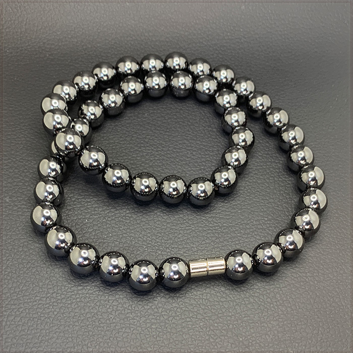 [NECKLACE] Black Hematite 球体ラウンドビーズ 磁気マグネット ブラック ヘマタイト ヒーリングネックレス φ10x450mm (117g)【送料無料】_画像3