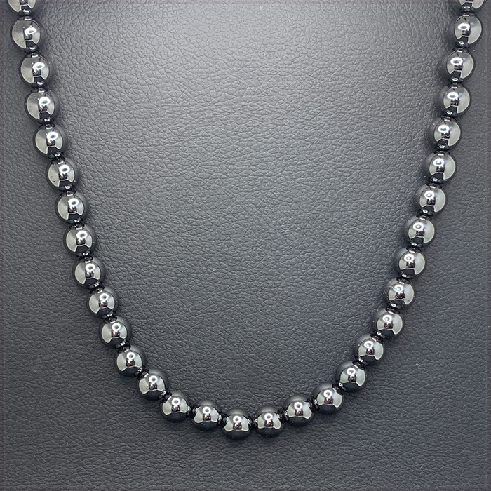 [NECKLACE] Black Hematite 球体ラウンドビーズ 磁気マグネット ブラック ヘマタイト ヒーリングネックレス φ10x450mm (117g)【送料無料】_画像2