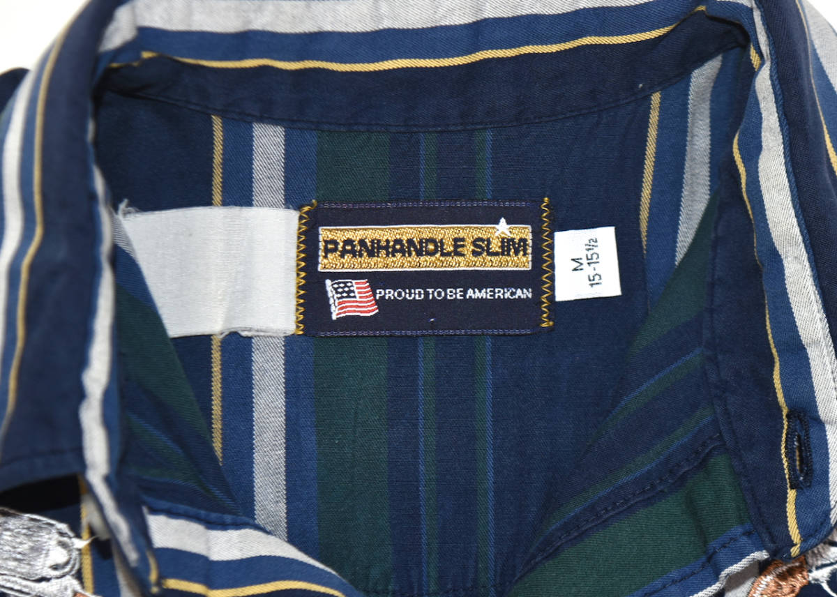 1980s PANHANDLE SLIM S/S Shirts M MADE IN USA ヴィンテージパンハンドルスリム 半袖シャツ ストライプ SAA 銃刺繍_画像3