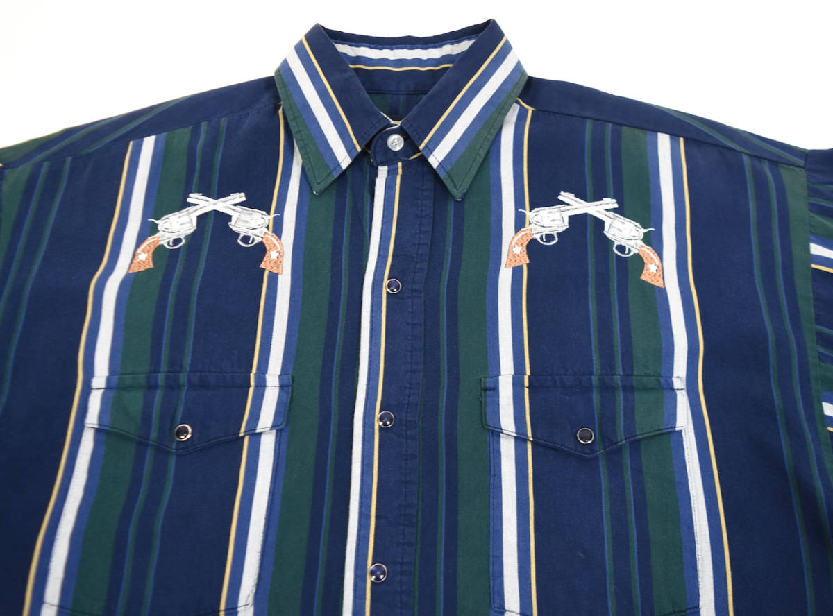 1980s PANHANDLE SLIM S/S Shirts M MADE IN USA ヴィンテージパンハンドルスリム 半袖シャツ ストライプ SAA 銃刺繍_画像4