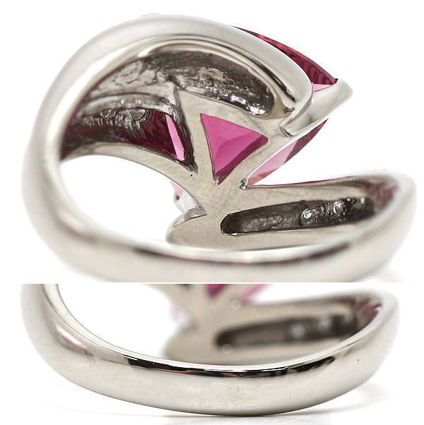 Pt900 天然ピンクトルマリンリング 17号 4.68ct ダイヤモンド 0.15ct