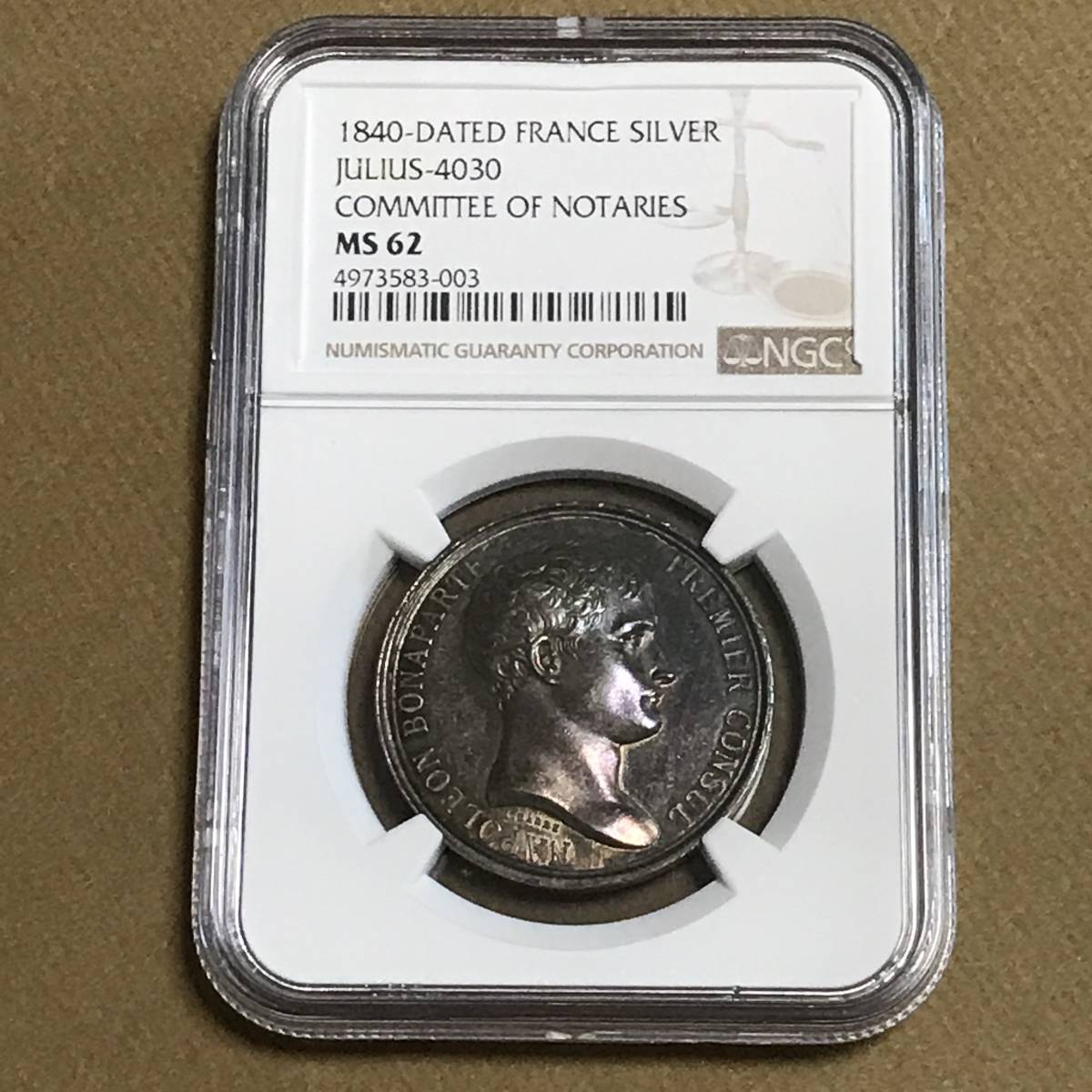☆1840 フランス SILVER MEDAL ナポレオン1世 NGC MS 62 ☆1840 フランス SILVER MEDAL ナポレオン1世 NGC MS 62