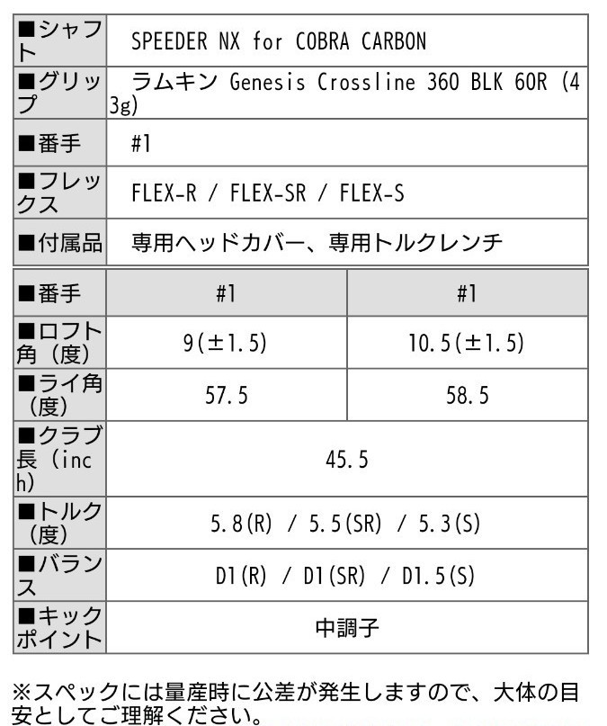 コブラ KING LTDX ドライバー 10.5 日本仕様 純正スピーダーNX S