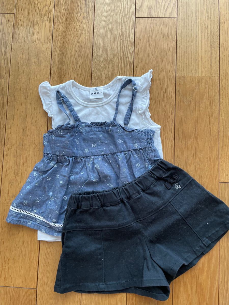 ☆美品 bebe べべ BEBE  チュニック 重ね着 ショートパンツ 3枚セット　スラップスリップ SLAP SLIP 90cm