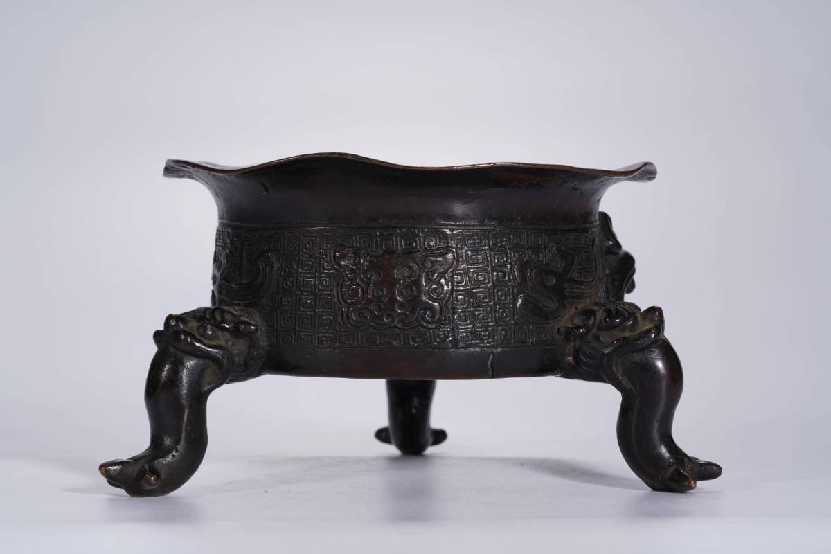 中国古玩古銅火鉢古銅香炉古美術時代唐物重さ973ｇ径15.5ｃｍ高さ9ｃｍ｜代購幫