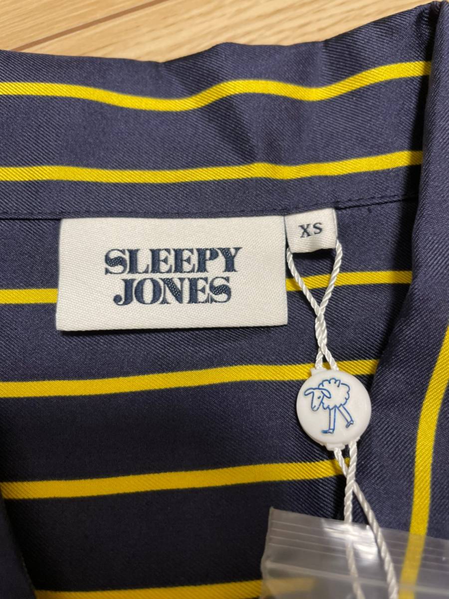 未使用☆[SLEEPY JONES] 定価35,200 シルク100% ストライプ パジャマシャツ XS メンズ ネイビー イエロー スリーピージョーンズ_画像3