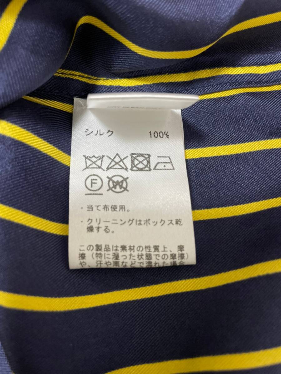 未使用☆[SLEEPY JONES] 定価35,200 シルク100% ストライプ パジャマシャツ XS メンズ ネイビー イエロー スリーピージョーンズ_画像4
