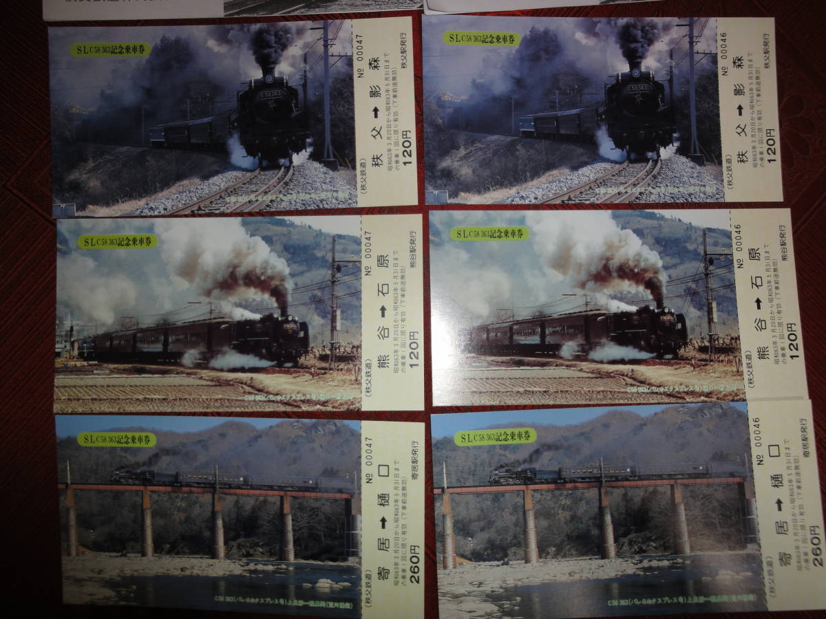 ☆未使用　秩父鉄道 ＳＬ(Ｃ５８ ３６３) 記念乗車券 　２セット　1988年3月発行_画像6