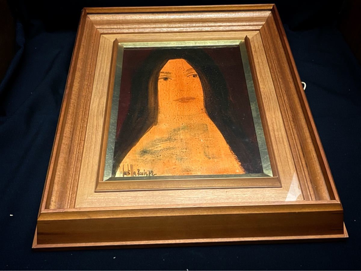 ■ 油絵 女性「人物画」パリ 1972 油彩画 4F 4号 サイン有 額入 paris 1972年_画像1