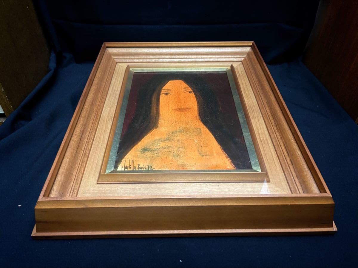 ■ 油絵 女性「人物画」パリ 1972 油彩画 4F 4号 サイン有 額入 paris 1972年_画像2