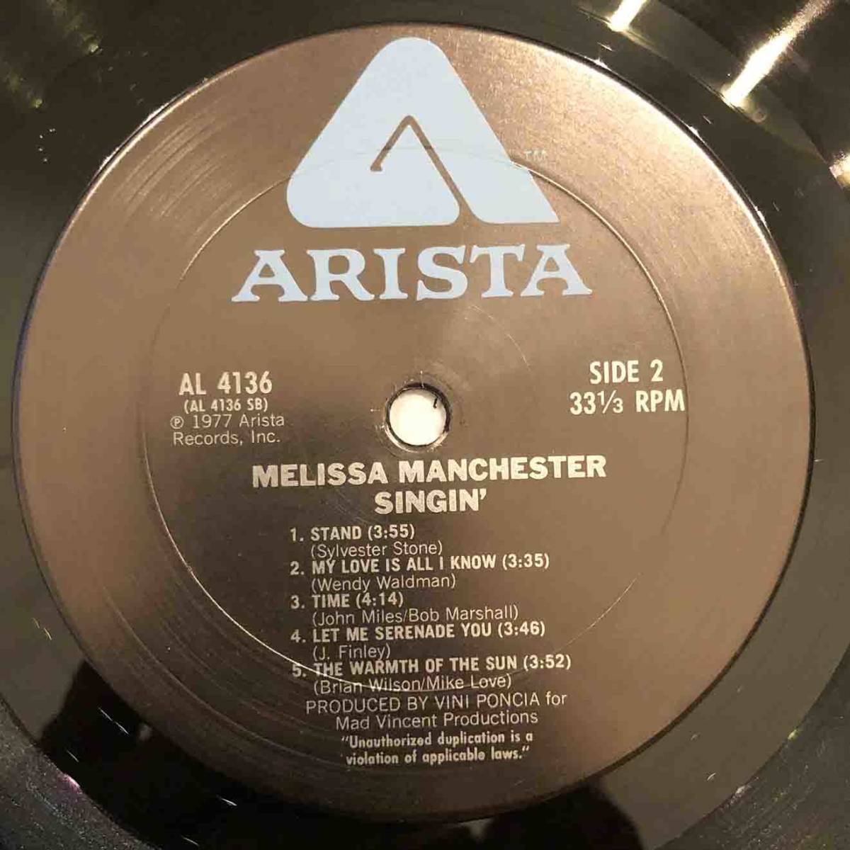 ■1977年 US盤 オリジナル MELISSA MANCHESTER / SINGIN’ 12”LP AL 4136 Arista「雨と歌えば」_画像5