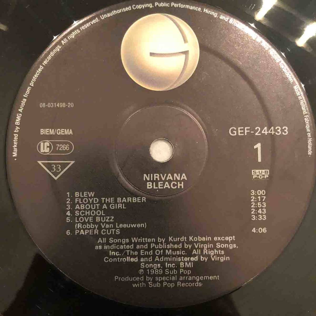 ■1992年 Europe盤 NIRVANA - BLEACH 12’LP GEF-24433 Geffen Records ニルヴァーナ Kurt Cobain_画像3