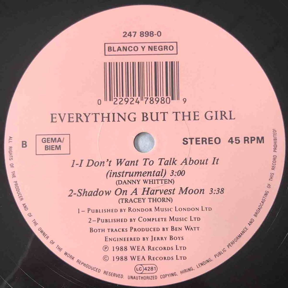 ■1988年 Germany盤 オリジナル Everything But The Girl - I Don't Want To Talk About It 12”EP 247 898-0 WEA_画像4