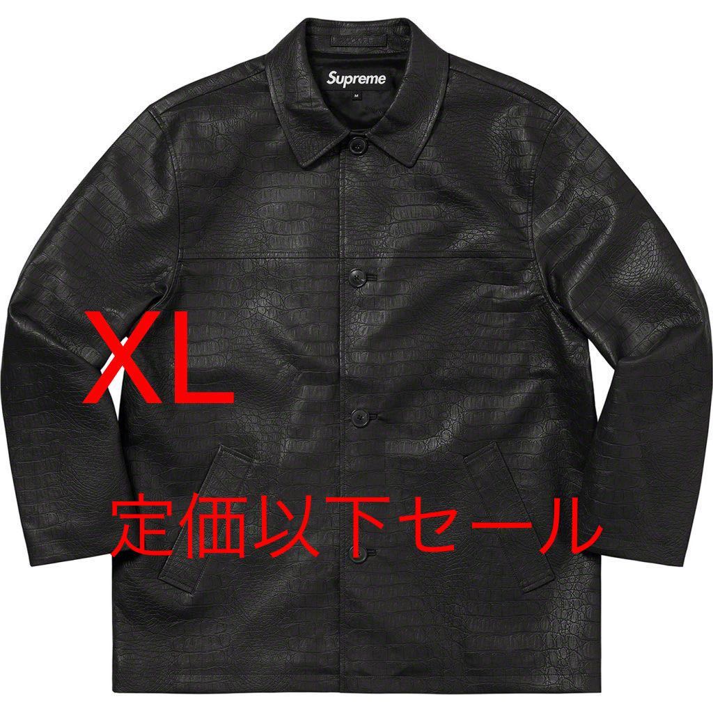 黒XL 定価以下 Supreme 22SS Faux Croc Car Coat Black Jacket シュプリーム カー コート ジャケット クロコダイル 柄_画像1