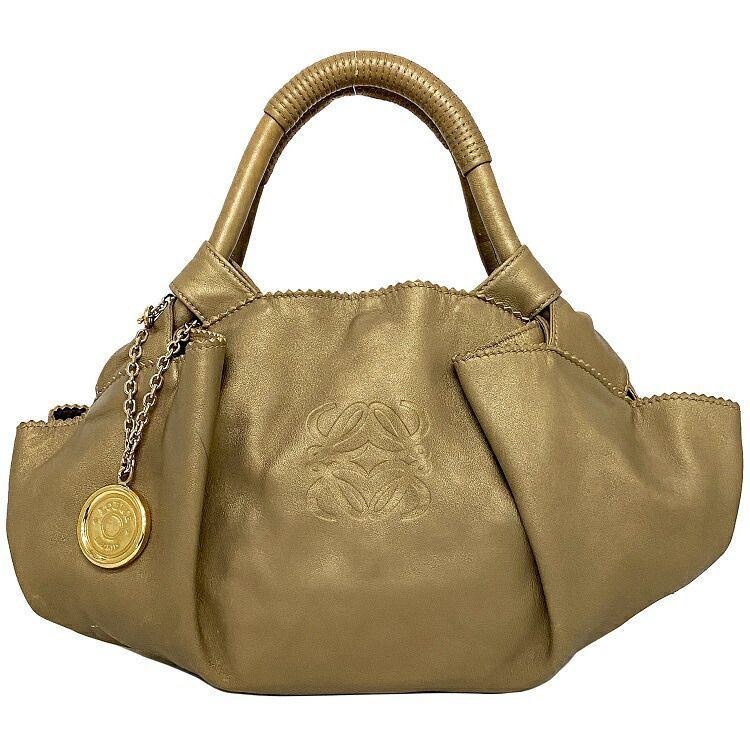 ロエベ ハンドバッグ ナッパアイレ ゴールド アナグラム 美品 ナッパレザー 中古 LOEWE チャーム付 ミニ