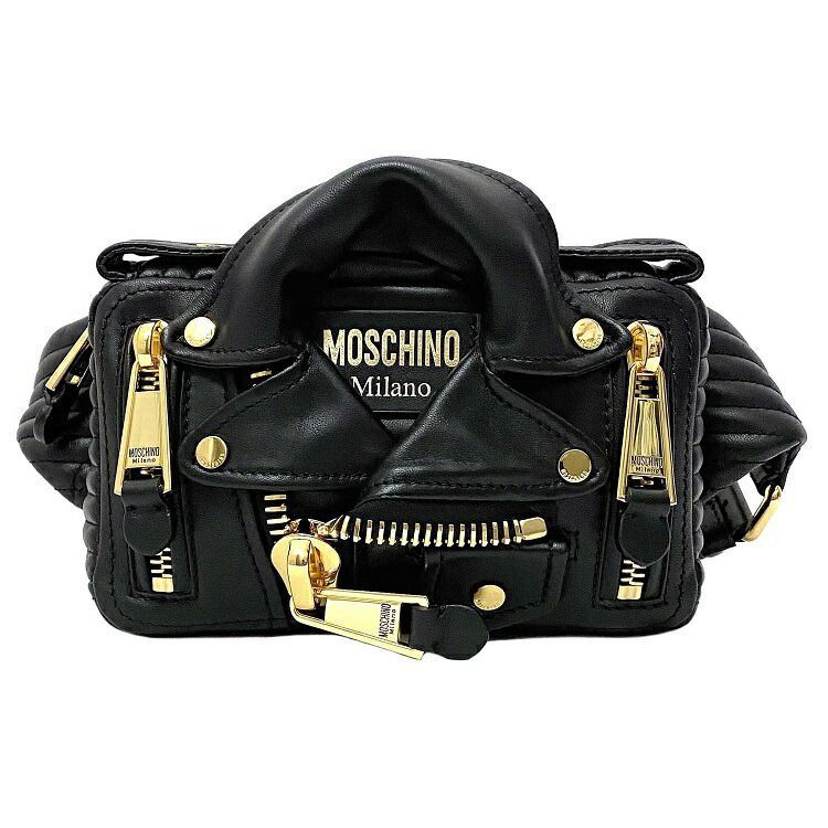モスキーノ ミラノ ウエストバッグ ブラック ゴールド バイカー 美品 レザー Sランク MOSCHINO Milano 