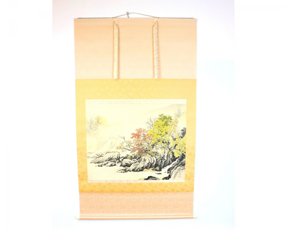 複製/川合玉堂/奔泉紅葉/工芸/桐箱二重箱付/布袋屋掛軸HE-243 複製/川合玉堂/奔泉紅葉/工芸/桐箱二重箱付/布袋屋掛軸HE-