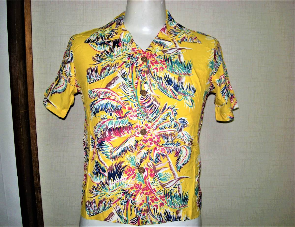 KAMEHAMEHA カメハメハ HAWAII 未使用 新品 アロハシャツ S MADE IN HAWAII 1936年創業 ハワイ老舗 Kamehameha Garment Co. ウッドボタン_画像1