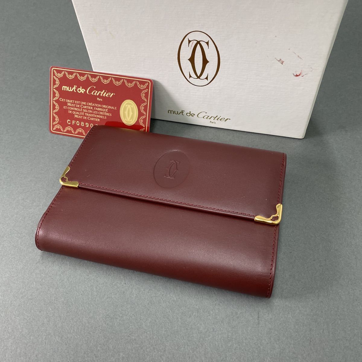 g1《新品》Cartier カルティエ がま口 三つ折り財布 長財布 ボルドー