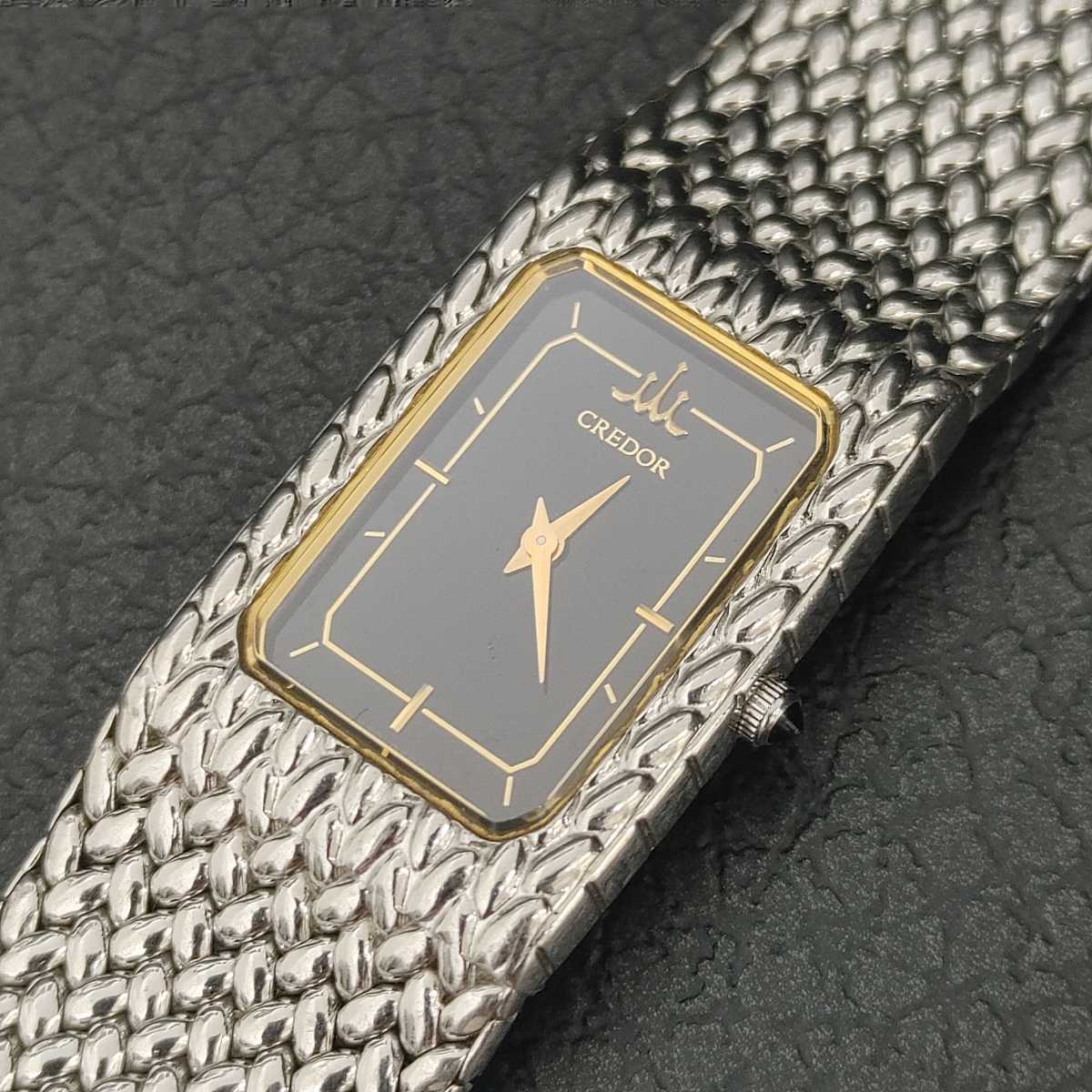 訳あり)稼働 SEIKO セイコー QZ クレドール 2F70-5340 SS 黒文字盤
