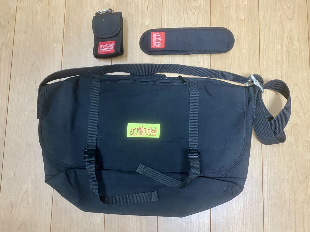 Manhattan Portage Bike Messenger Bag マンハッタンポーテージ メッセンジャーバッグ ブラック ショルダーパッド ミニポーチ ビッグサイズ_画像1