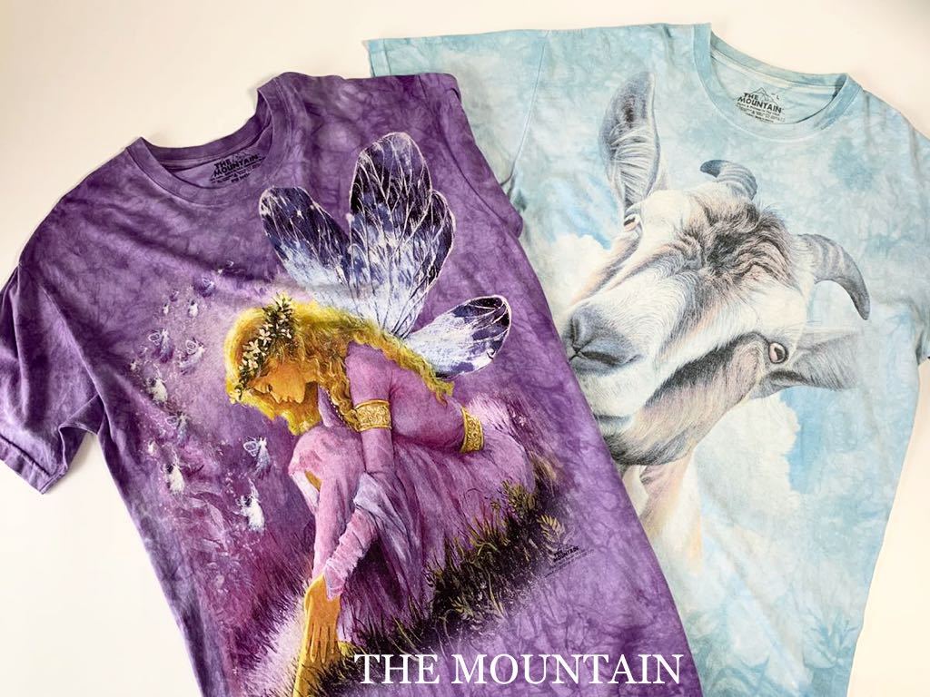 US古着 極上グラフィック THE MOUNTAIN 2枚セット フェアリー ヤギ タイダイ染め Tシャツ Lサイズ ビッグシルエット 半袖Tシャツ 輸入古着