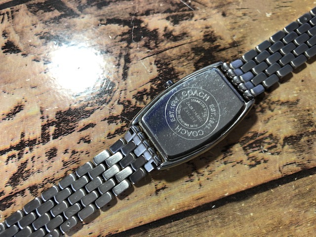  хороший редкость COACH Coach SWISS tonneau серебряный × белый циферблат синий игла оригинальный SS breath кварц женские наручные часы 