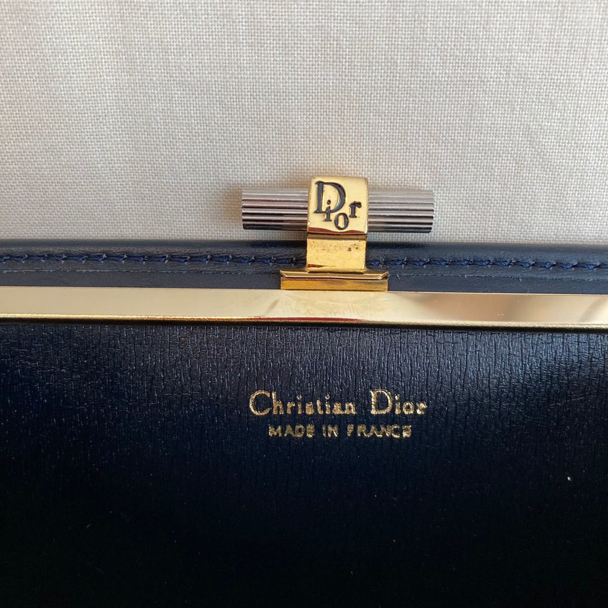 Dior クリスチャン ディオール トロッター柄 がま口ポーチ ネイビー