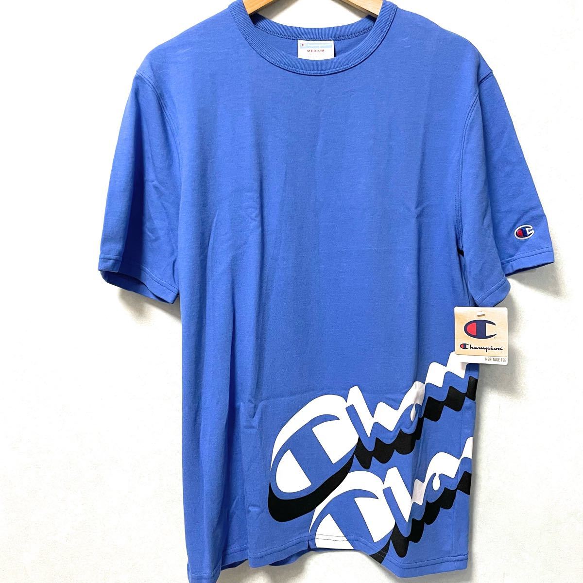 【新品】タグ付き　チャンピオン　champion 半袖tシャツ 総柄tシャツ ヘリテージ　 半袖Tシャツ ブルー　