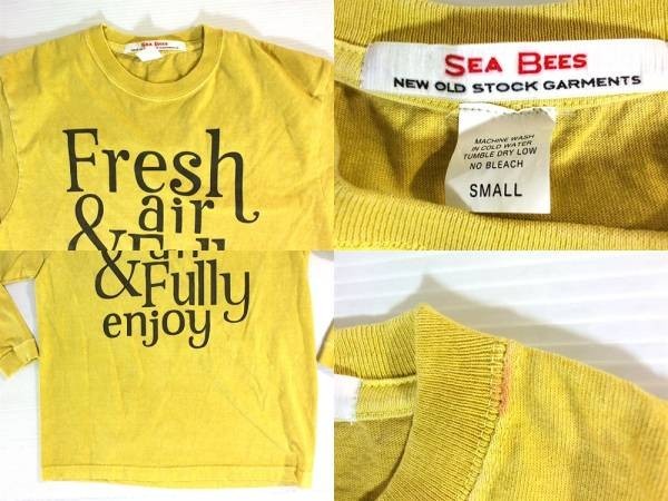 ●シービーズ★SEA BEES★長袖Tシャツ カットソー S 黄系 ※微シミ有_右下は首のシミ部、逆側にも有り