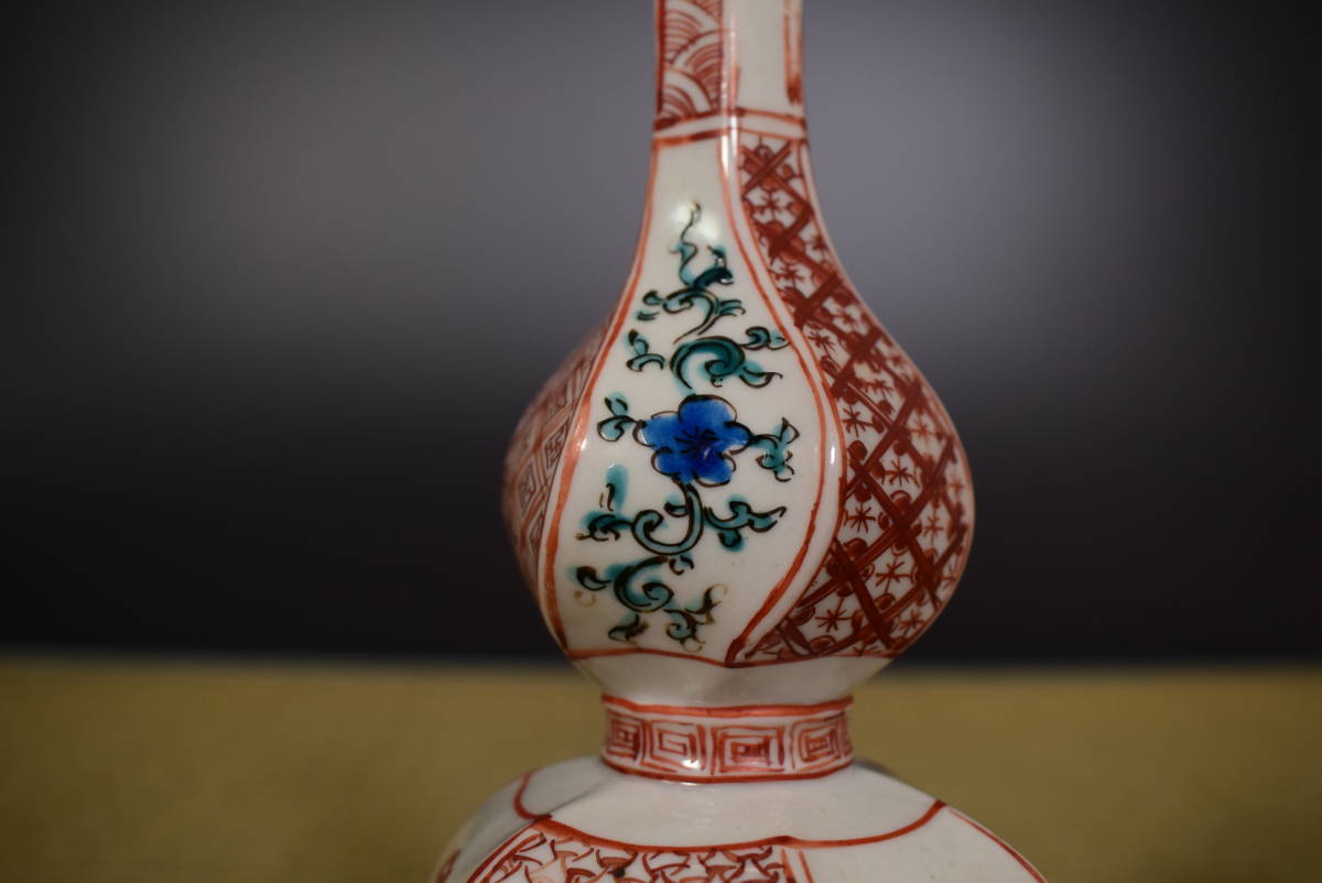 和】時代古作 古九谷色絵捻じり花図瓢徳利 酒器 花生 ( 和】時代古作 古九谷色絵捻じり花図瓢徳利 酒器 花生 (