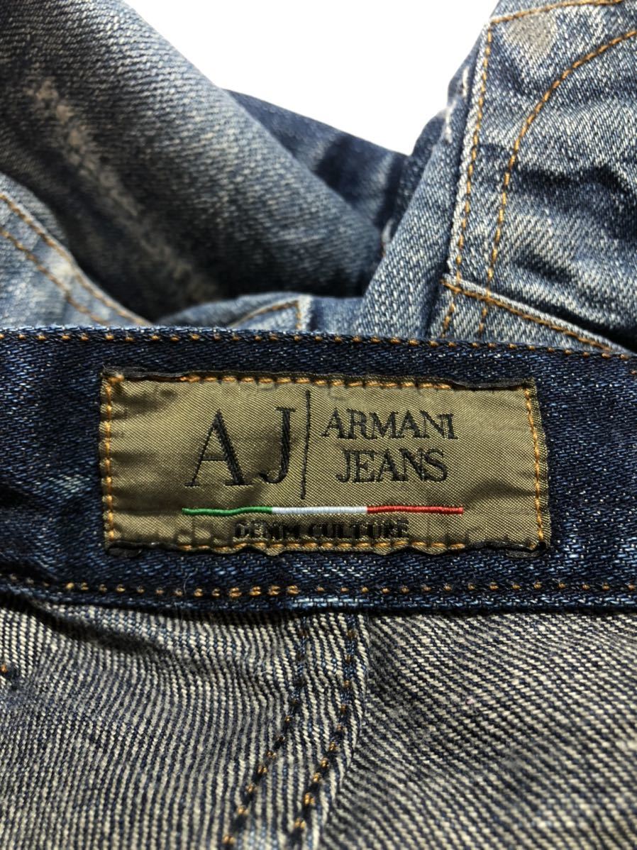 ■ ARMANI JEANS アルマーニ ジーンズ ■ J085N イーグルロゴプレート ユーズド色落ち クラッシュ リペア加工 インディゴデニム 29_画像4