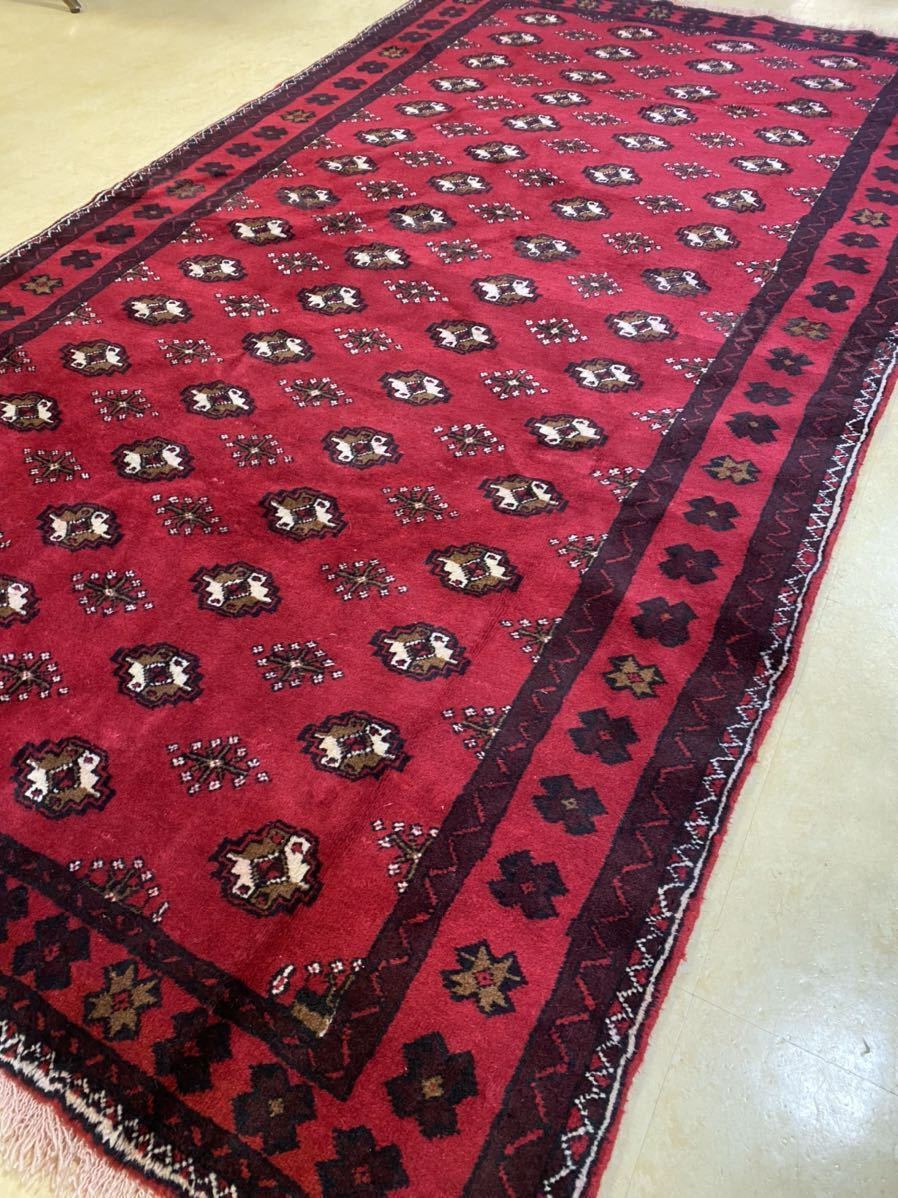 ペルシア絨毯 トルクマン産 手織り235×133cm ウール100% 美品 高級 トライバルラグ インテリア 家具 Persian Carpet ★オールド/未使用★